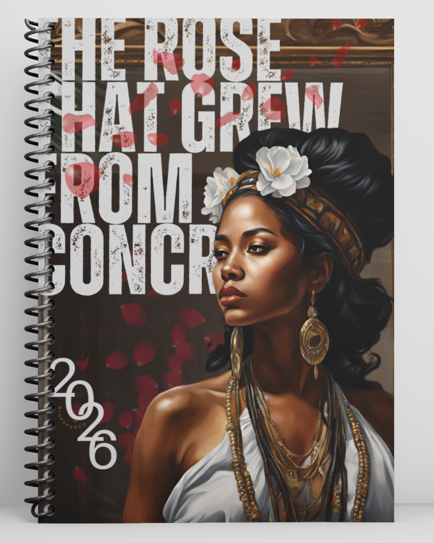 Niopaperco Notebook with a cover featuring an illustration of a woman and text on a white background
