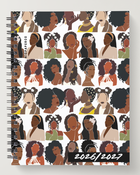 Niopaperco Notebook with a pattern of diverse women's faces on a white background