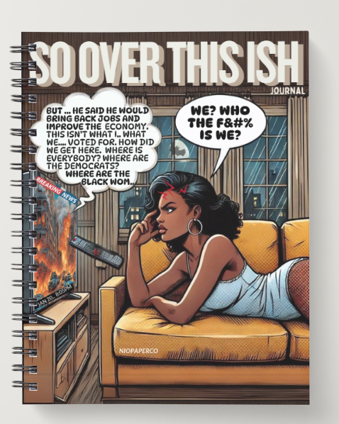 Niopaper Journal with a comic book-style cover featuring a woman on a couch and text bubbles.