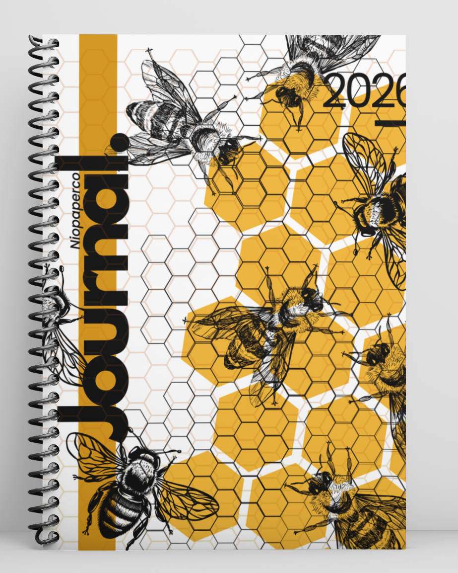 Niopaperco Notebook with bee and honeycomb design on a white background